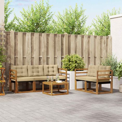 Outdoor-Sofagarnitur mit Kissen 6 pcs Natur und Beige