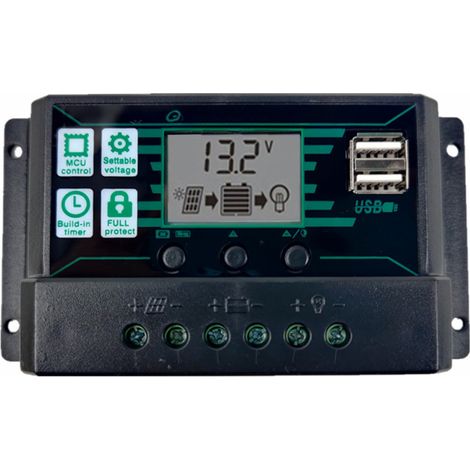 Controlador de carga solar MPPT-PWM, controlador de batería para paneles solares, dos puertos USB, pantalla LCD (1/5)