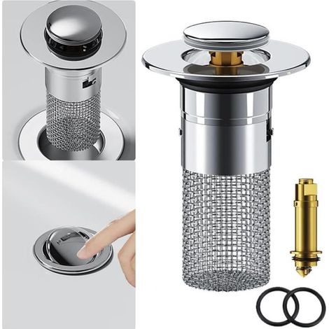 Attrape-cheveux amélioré pour lavabo de salle de bain, filtre de vidange pop-up avec panier filtrant amovible, 1,1 à 1,45 pouces (1/3)