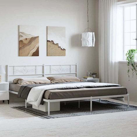 Estructura cama sin colchón con cabecero metal blanco 183x213cm (1/5)