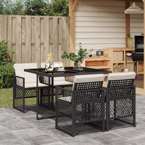 Set de muebles jardín 5 pzas con cojines ratán sintético negro vidaXL