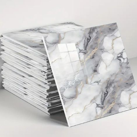 Lot de 20 carreaux muraux autocollants à motif marbre, pelables et faciles à installer, imperméables et faciles d'entretien, papier peint amovible (A)