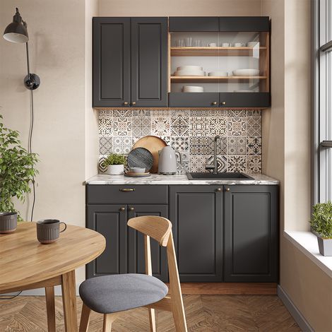 Cuisine Fame-Line, Anthracite Campagne/Chêne doré, 140 cm , PT Anthracite, Vicco