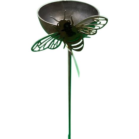 5 Feet Bowl Plant Pin Garden Art with Bee (Pack of 3) - Bare Metal/Ready To Rust
