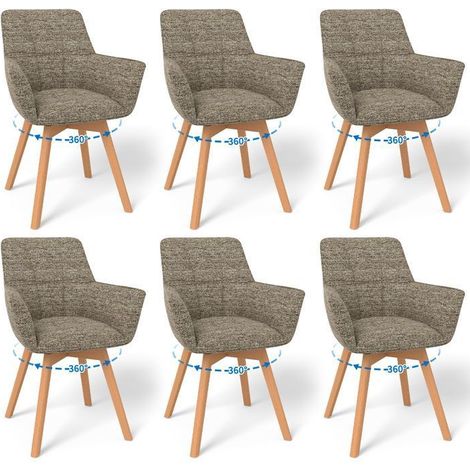WAFTING Lot de 6 Chaises de Salle à Manger Pivotantes avec Accoudoirs, Fauteuil Rembourrée avec Dossier en coton, Marron