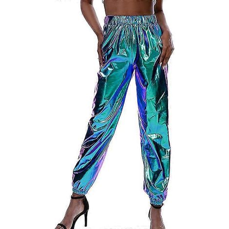 Pantalon taille haute femme, vêtement d'intérieur décontracté d'été, bas métallisé-XL-Fantasy Blue