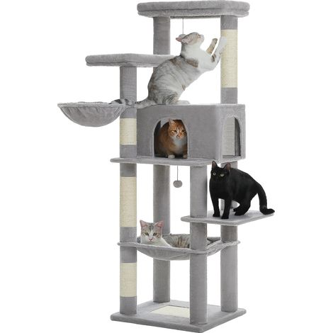 Arbre à chat, design multi-niveaux, hamac confortable, poteaux à gratter, AMT0305GY, L (1/2)
