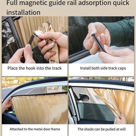 1 paire de rideaux pare-soleil avant noirs rétractables automatiques pour voiture -- (1/5)