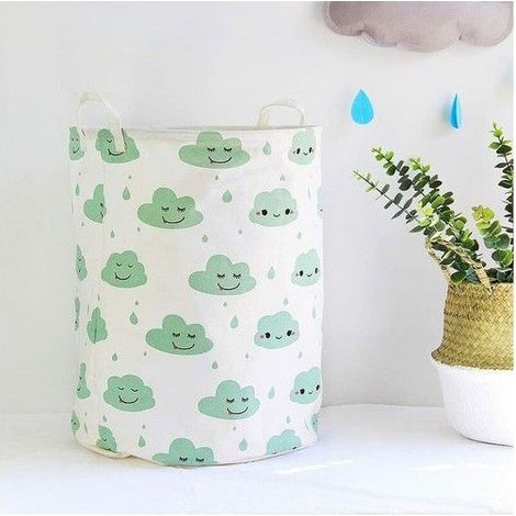 Seau de rangement Seau de rangement nuage vert sur fond blanc Panier de rangement Panier à linge en coton (vert) (1/5)