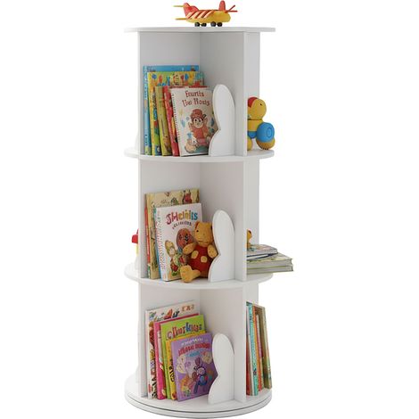 Relaxdays Children's Bookcase, Rotatable, 12 Compartments, HxD: 97 x 40 cm, Kids' Book Tower, White