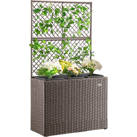 Fioriera a Traliccio Marrone in Polyrattan 3 Vasi Contenitore Piante da Esterno (1/5)