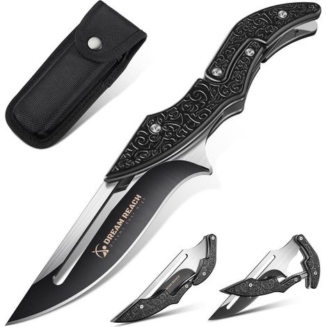 Klappmesser mit D2 Stahlklinge und Scheide für Outdoor & Camping