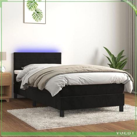 Sommier tapissier avec matelas et LED - FAF7291712410918 - Noir - 80x200 cm - Matelas 20 cm ressorts ensachés (1/5)
