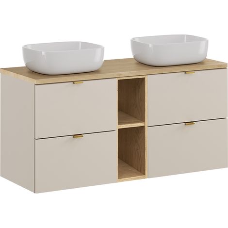 Meuble double vasque 120cm 2 niches Azel Cachemire et Bois