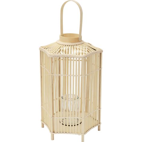 ECD Germany Lanterna in Bambù Naturale, Portacandela con Inserto in Vetro, Altezza 75 cm, Colore Legno, Lanterna da Giardino con Manico, Stile Boho, Decorazione per Terrazza, Balcone e Interni