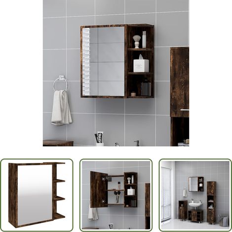 vidaXL Wandregal - Bad-Spiegelschrank Räuchereiche 62,5x20,5x64 cm Holzwerkstoff (1/5)