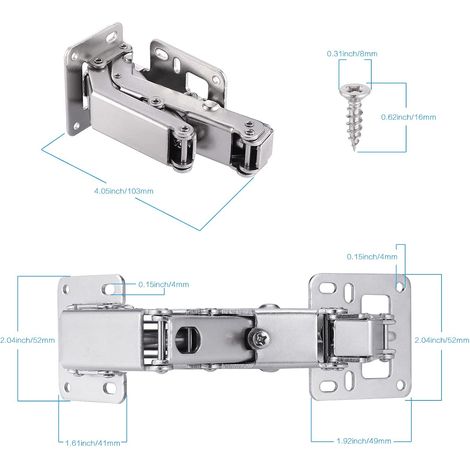 Lot de 4 - Rentrant Charnières - 90/170 Degrés Charnières En Inox - Pas De Fente Requise Et Facile À Installer - Charnières De Porte Grand Angle Con (1/5)