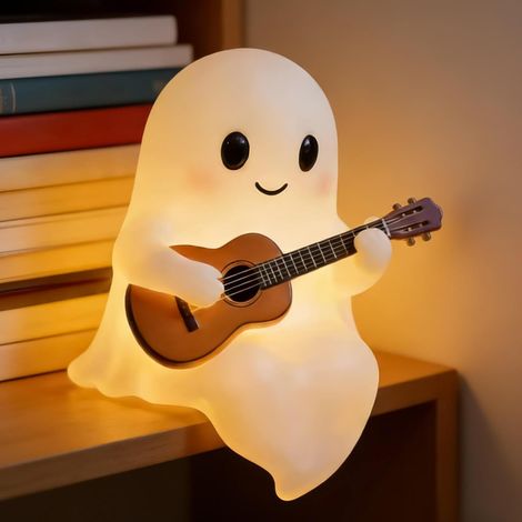 Veilleuse fantôme Halloween – Figurine 3D en résine, fantôme jouant de la guitare – Lampe de bibliothèque USB – Décoration amusante pour chambre et bureau (1/5)