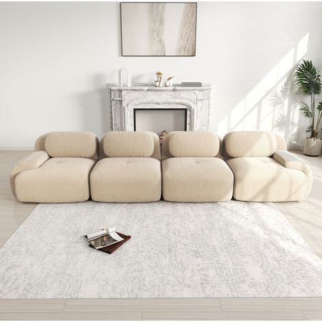 Sofá esquinero modular 388x103x75 cm beige en pana sin marco con espuma 32D y entrega sin montaje (1/5)