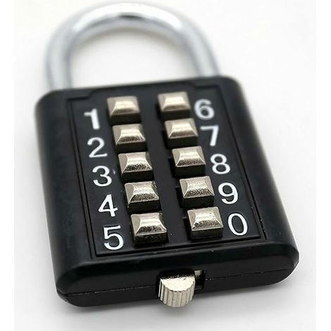 Cadenas à combinaison à 10 chiffres, étanche, en métal et acier plaqué - Cadenas antivol noir à bouton, GU.B/bon (1/5)