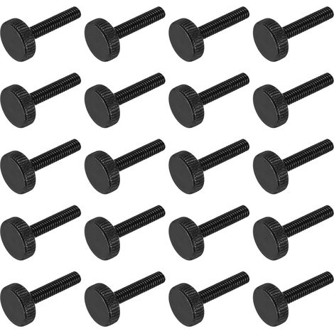 20pcs Vis À Poulet Moletées M4 x 25mm, Vis À Poulet À Tête Plate En Acier Noir Boulons Moletés Métriques Poignées De Serrage Fixations Filetées À Serrage Manuel (1/5)