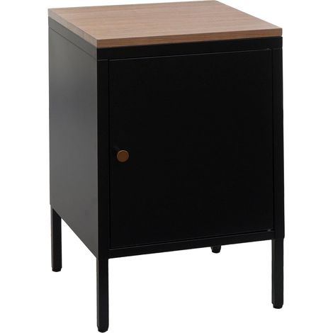Petit meuble de rangement table de chevet 2 niveaux tôle d'acier laminée noir plateau MDF 63x40x40 cm MED04079 (1/5)
