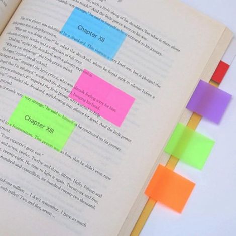 Set de 175 notes autocollantes transparentes – Résistantes à l’eau – Réutilisables – 7 couleurs – 25x45 mm (1/4)
