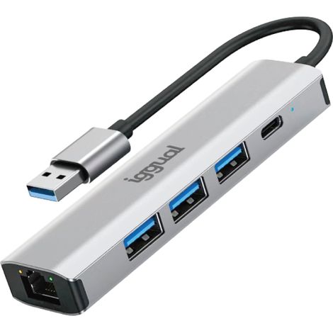 iggual Hub USB-A 5 puertos 3xUSB + RJ45 + tipo C (1/5)
