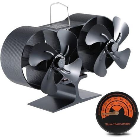 Ventilateur de poêle à bois à 8 pales, alimenté par la chaleur, double moteur, avec thermomètre intégré pour poêle à bois/cheminée, fonctionnement silencieux, distribution efficace de la chaleur (1/5)