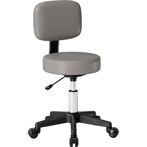 Tabouret massage a roulettes reglable en hauteur pivotant avec dossier ergonomique gris (1/4)