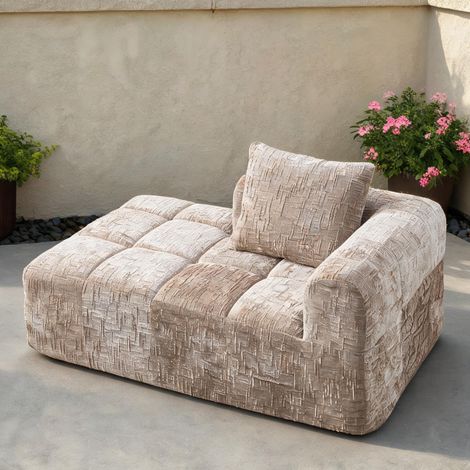Canapé chaiselongue en tissu beige finition avec poches latérales (1/5)