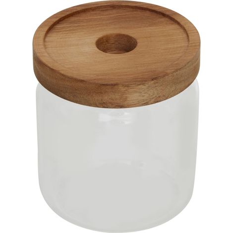 Premier Housewares 500ml Round Clear Glass Jar With Acacia Wood Lid For Storage Multipurpose Stylish Lightweight Removable Lid w9 x d9 x h11cm (1/5)