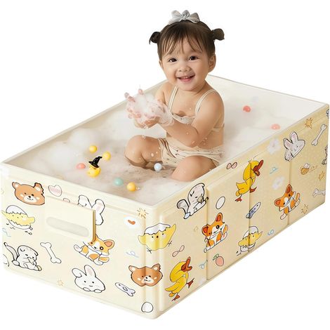 Baignoire bébé pliable avec joli imprimé animal, baignoire bébé portable, 75 x 40 x 23 cm (jaune) (1/4)
