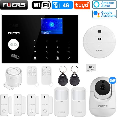 (Pack 4) Système d'alarme sans fil intelligent WIFI 4G, système d'alarme antivol et de sécurité pour la maison, avec capteurs (1/5)