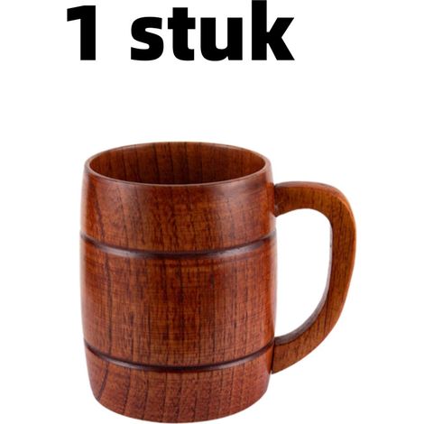 pièce – Tasse – Chope à bière avec anse – Tasse en bois – Convient à un usage domestique – 10,5 cm x 8 cm – Marron (1/5)