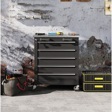 Cassettiera portautensili mobile 65,5x34,5x76 cm in acciaio inox nero, 5 cassetti – MEUBLIV (1/5)