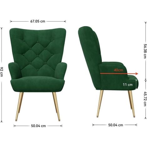 Sessel Grün Samt mit Gold Metallfüßen, modern, bis 150 kg (1/5)