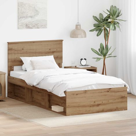 Bed Frame Artisian Oak 100 x 200 cm Solid Pine Wood vidaXL (1/5)