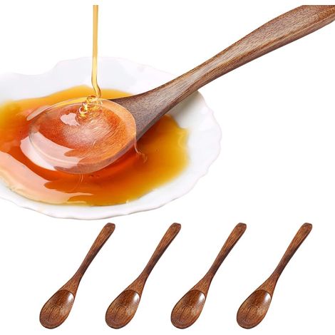 4 Pièces Petite Cuillère en Bois - Cuillère à Café, Olivier, Miel, Épice, Cuisine, Soupe (Bois Naturel)