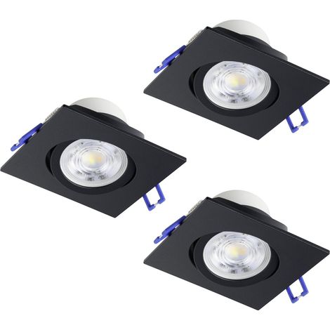 Set 3 Faretti Incasso Quadrati Saliceto Alluminio Nero 3 Luci Led 6W 3X580Lm