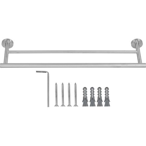 Toallero doble con barras de acero inoxidable cepillado – montaje en pared para baños – 60 cm de largo, capacidad de carga de 5 kg, fácil instalación (1/5)
