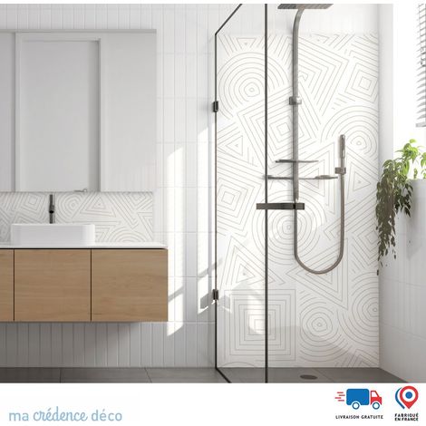 Panneau de douche : Motifs géométriques abstraits - Couleur Blanc perle - Alu composite - 90 - 245 (1/3)