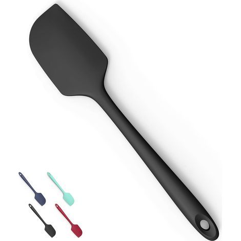 High-temperature silicone spatula: Heat-resistant rubber scrapers up to 315°C, food-grade, seamless, for scraping non-stick pans (Black, 29 cm) (1/5)