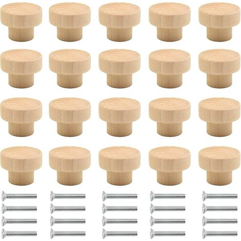Wooden Furniture Handles, 20 Pieces, Round Natural Wood Knobs, Wooden Furniture Knobs, Wooden Door Knobs, Drawer Knobs, Suitable for Cabinets, Drawers, Wardrobes, Kitchen Cabinets, etc. (Wood Color) - (1/4)