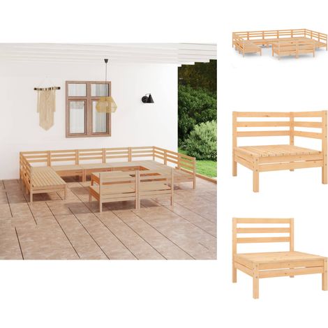 Gartenmöbel-Sets - Living 12-tlg. Garten-Lounge-Set Massivholz Kiefer (1/5)