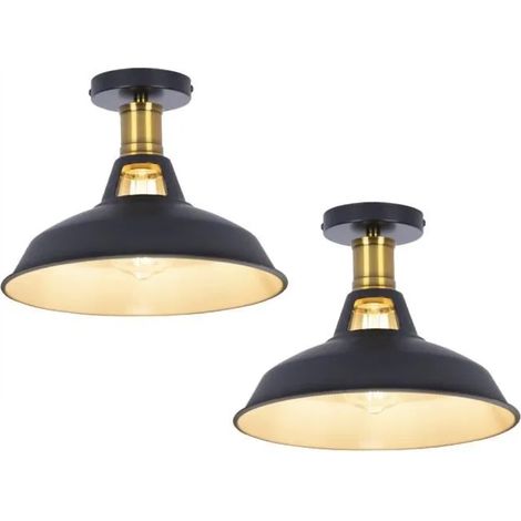 U-Do 2Pcs Plafonnier en Métal Vintage Industriel E27 40W Intérieur Blanc Extérieur Noir (1/4)