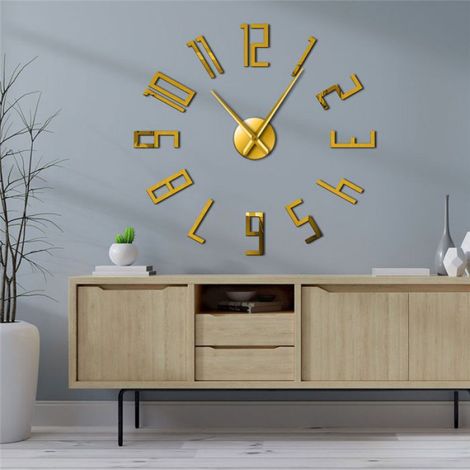 Or - 37'' Grands Nombres En Miroir Horloge Murale Moderne DIY Big Montre Art 3D Miroir Effet Horloge Murale Amovible Home (1/2)