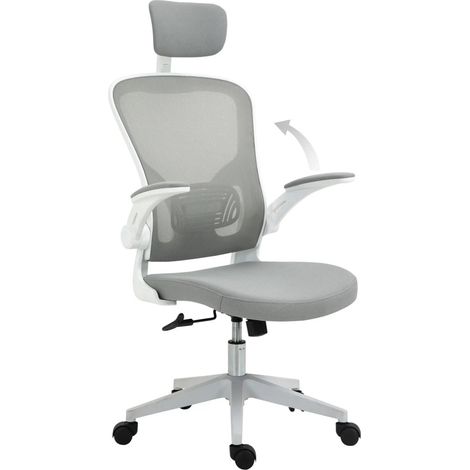 Chaise de bureau ergonomique Vinsetto-avec appui-tête et fonction bascule-réglable en hauteur-gris-65x64x114-122cm (1/5)