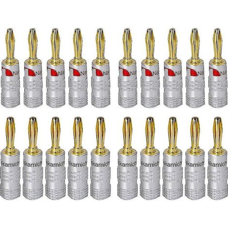 Nakamichi 20er-Pack Bananenstecker, 24 Karat vergoldet, 4 mm, HiFi, mit Schraubverschluss für Audio-Klinkenstecker