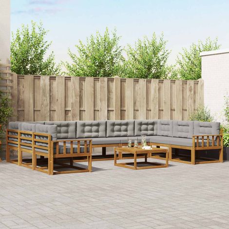 Outdoor-Sofagarnitur mit Kissen 10 pcs Natürlich und Hellgrau